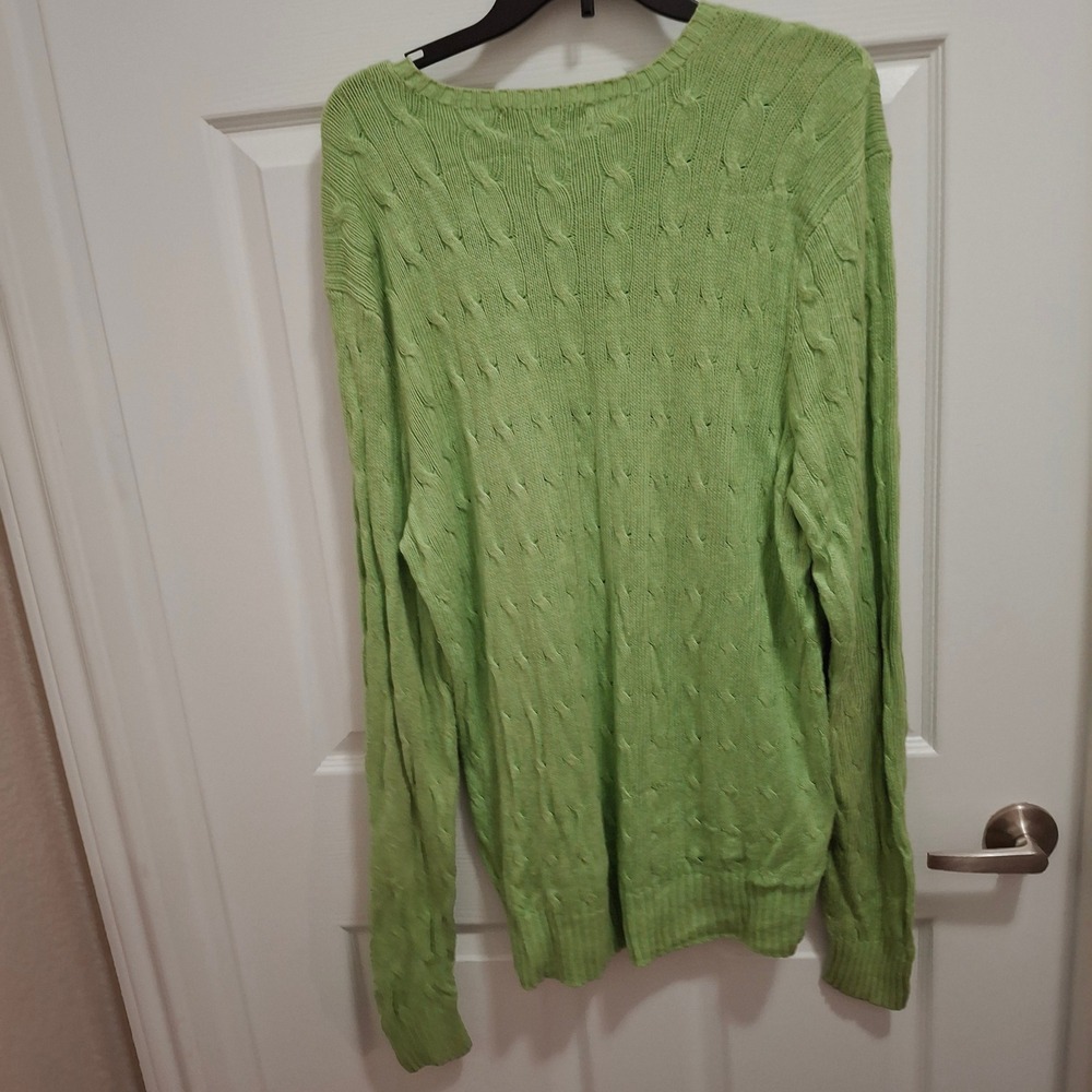 Polo Ralph Lauren Cable Knit Silk Sweater L Green Crew Neck Long Sleeve Logo‎ - Picture 4 of 10
